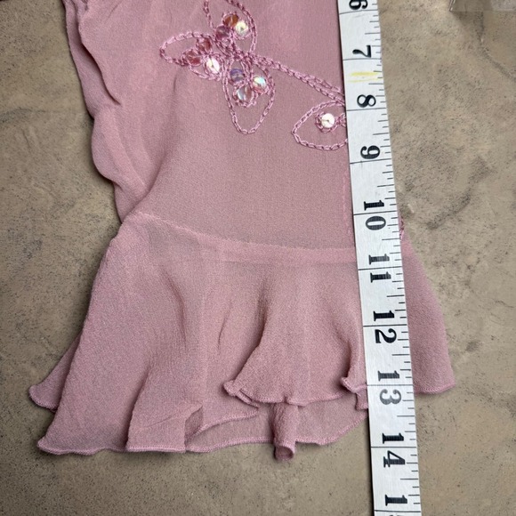 Silkland Pink Embroidered Floral Beaded Sheer Kimono Bolero Top Size M Y2K - Picture 9 of 9